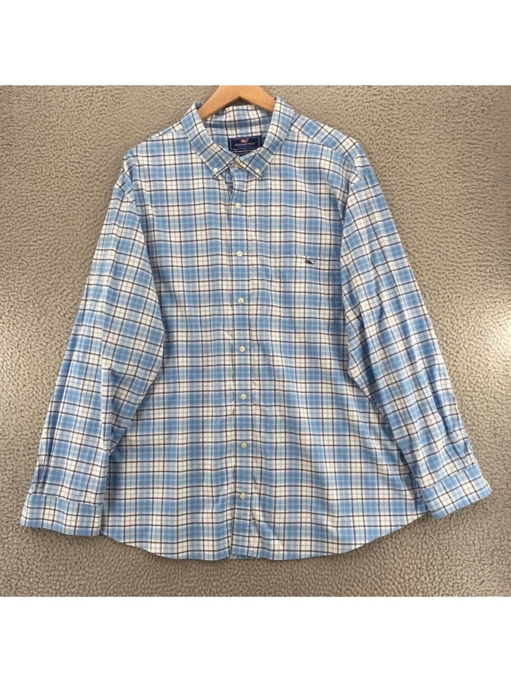 Vineyard Vines Shirt Mens 3XB Tucker Blue Plaid Classic Fit Performance Stretch